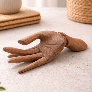 Vintage Hand Carved Wooden Hand Sculpture – 4" Folk Art Miniature Display Piece